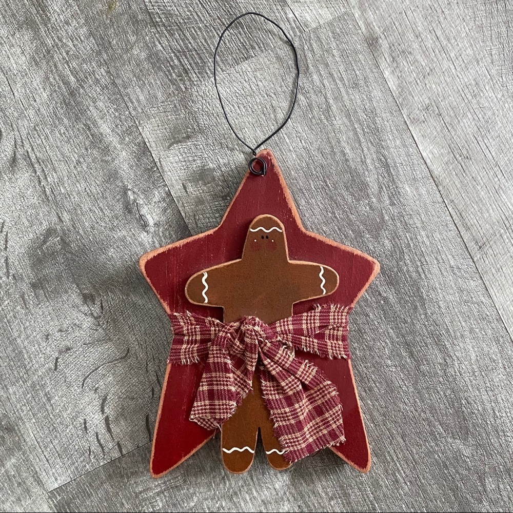 Wooden Christmas Holiday Decor Star Gingerbread Handcrafted